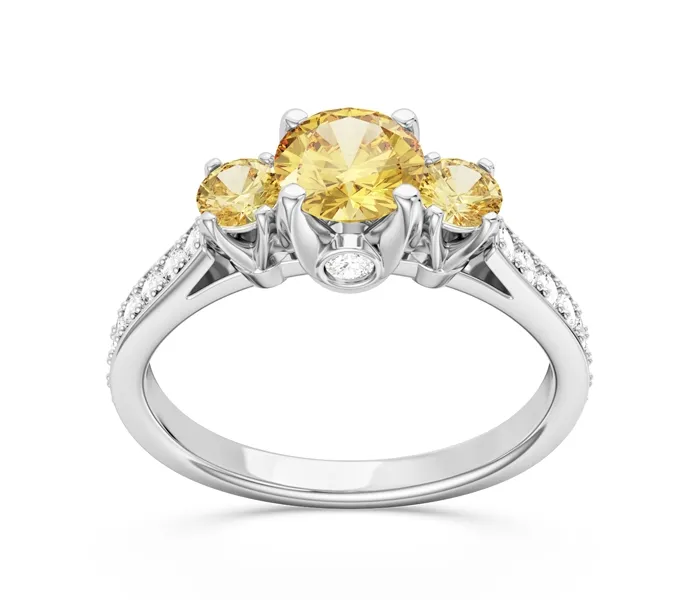 Pierścionek z białego złota z cytrynami i brylantami CP-31B