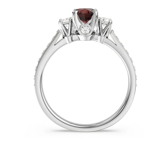 Pierścionek z białego złota z granatami i brylantami CP-31B