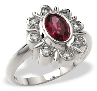 Pierścionek z białego złota z rubinem i diamentami LP-57B