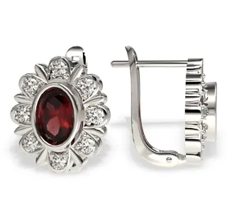 Kolczyki z białego złota z granatami i diamentami LPK-57B-ANG