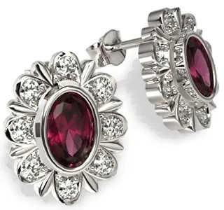 Kolczyki z białego złota z rubinami i diamentami LPK-57B
