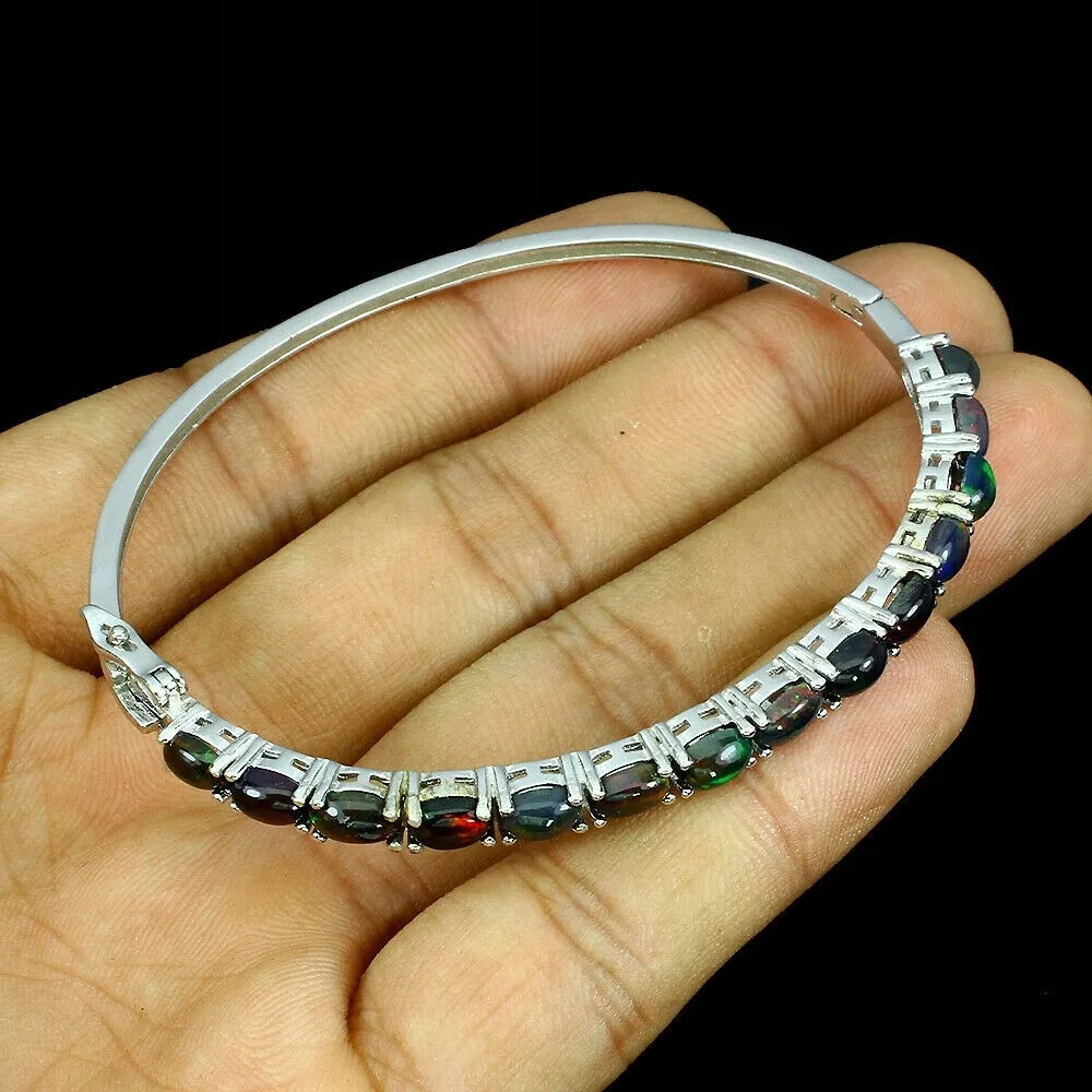 Bransoletka srebrna 925 opale czarne naturalne 2