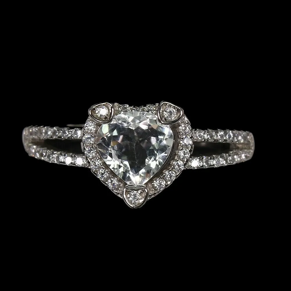 Pierścionek 925 serce akwamaryn cyrkonie r15