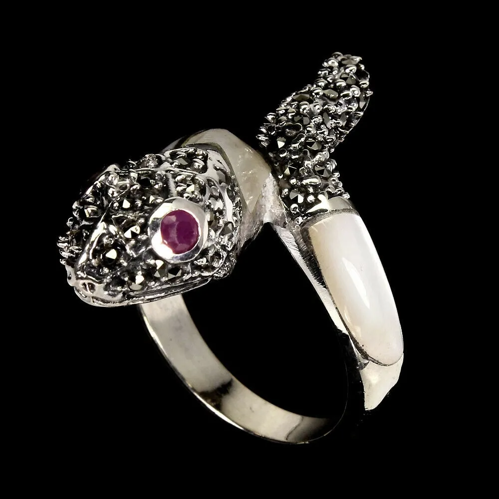 Srebrny pierścionek rubiny markazyty 14 925