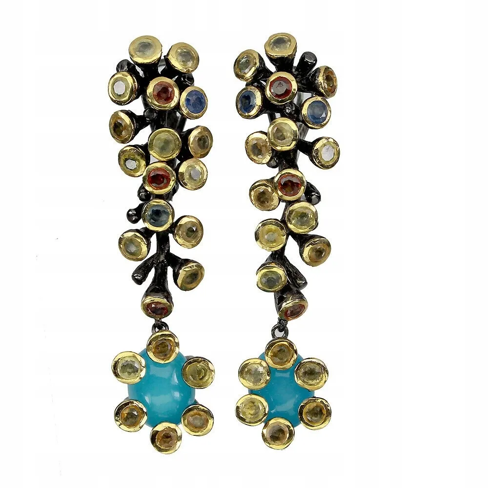 Srebrne kolczyki 925 naturalne opale szafiry 2