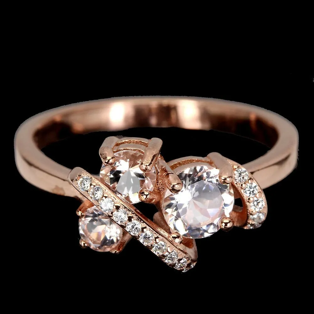 Pierścionek srebrny morganity cyrkonie 925 r 16.5