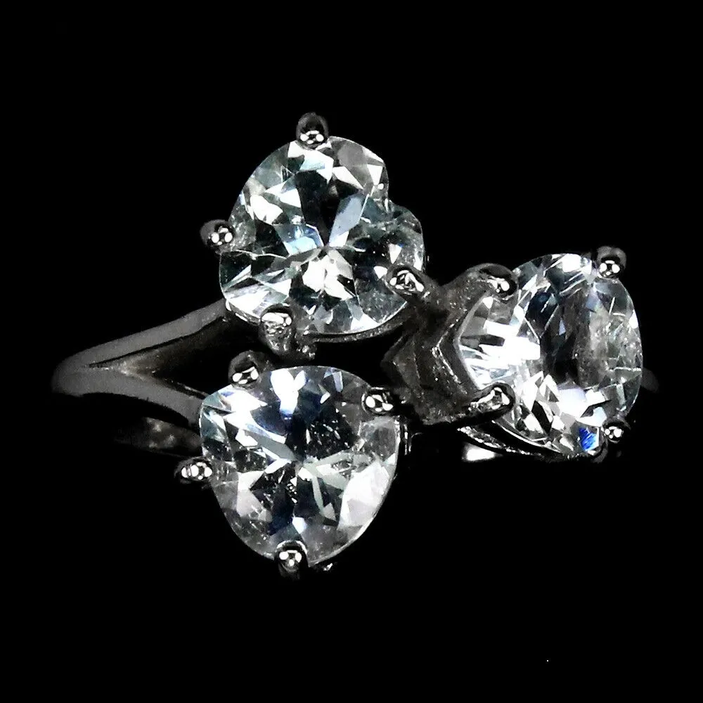 Pierścionek srebrny akwamaryny 925 r 14.5 serca