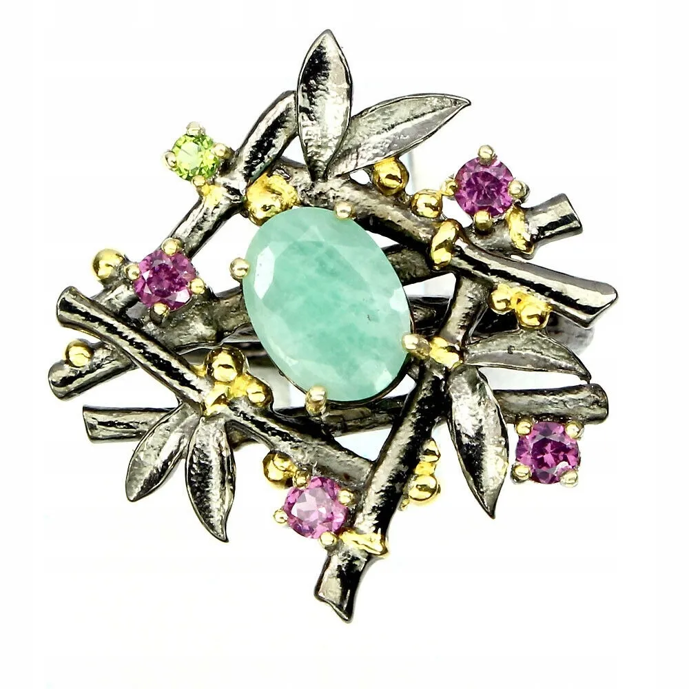 Pierścionek szmaragd srebrny 925 diopsyd 15