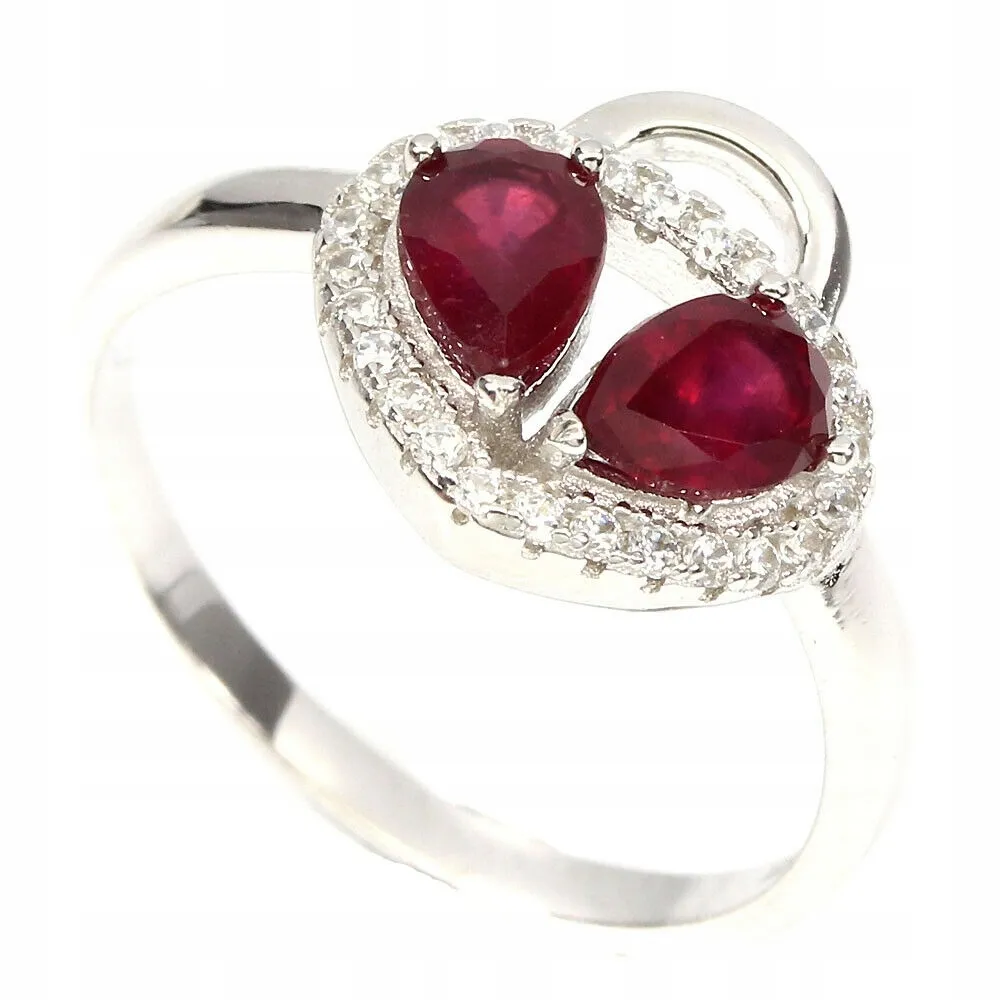 Piękny pierścionek naturalne rubiny cyrkonie 14