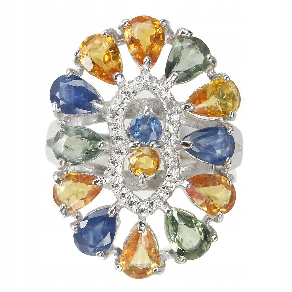 Pierścionek srebrny 925 szafiry r 18.5 piękny 3