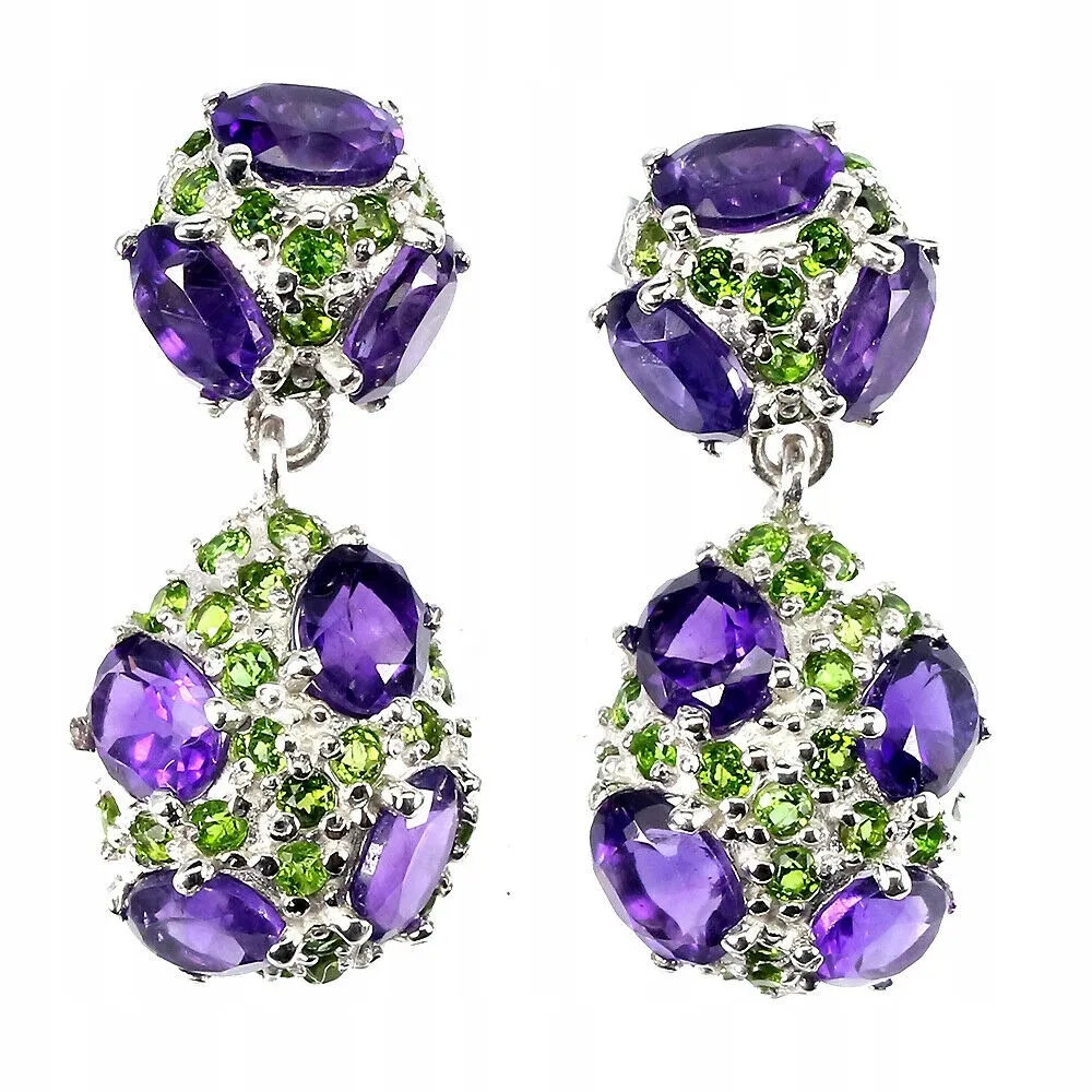 Kolczyki ametysty diopsydy srebrne 925 naturalne 3