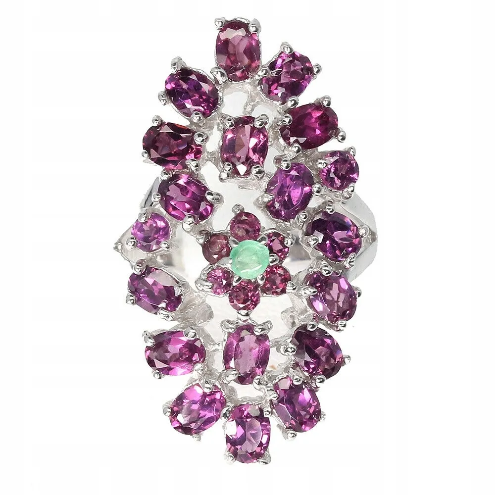 Srebrny pierścionek natural rodolity szmaragd r13