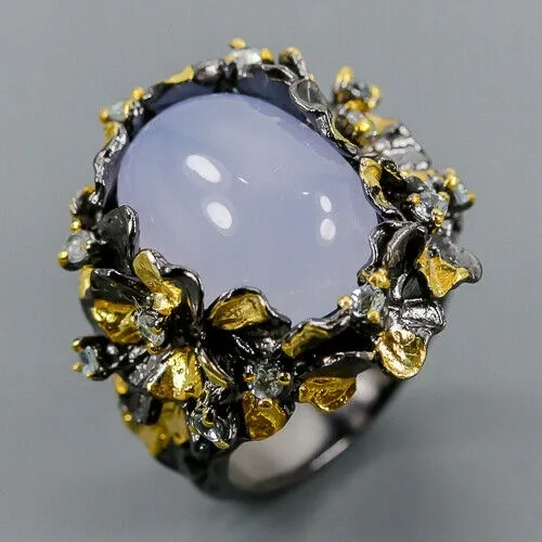 Artystyczny pierścionek chalcedon kwiaty r 18.5