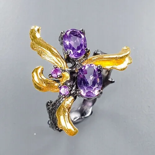 Artystyczny pierścionek naturalne ametysty r 18