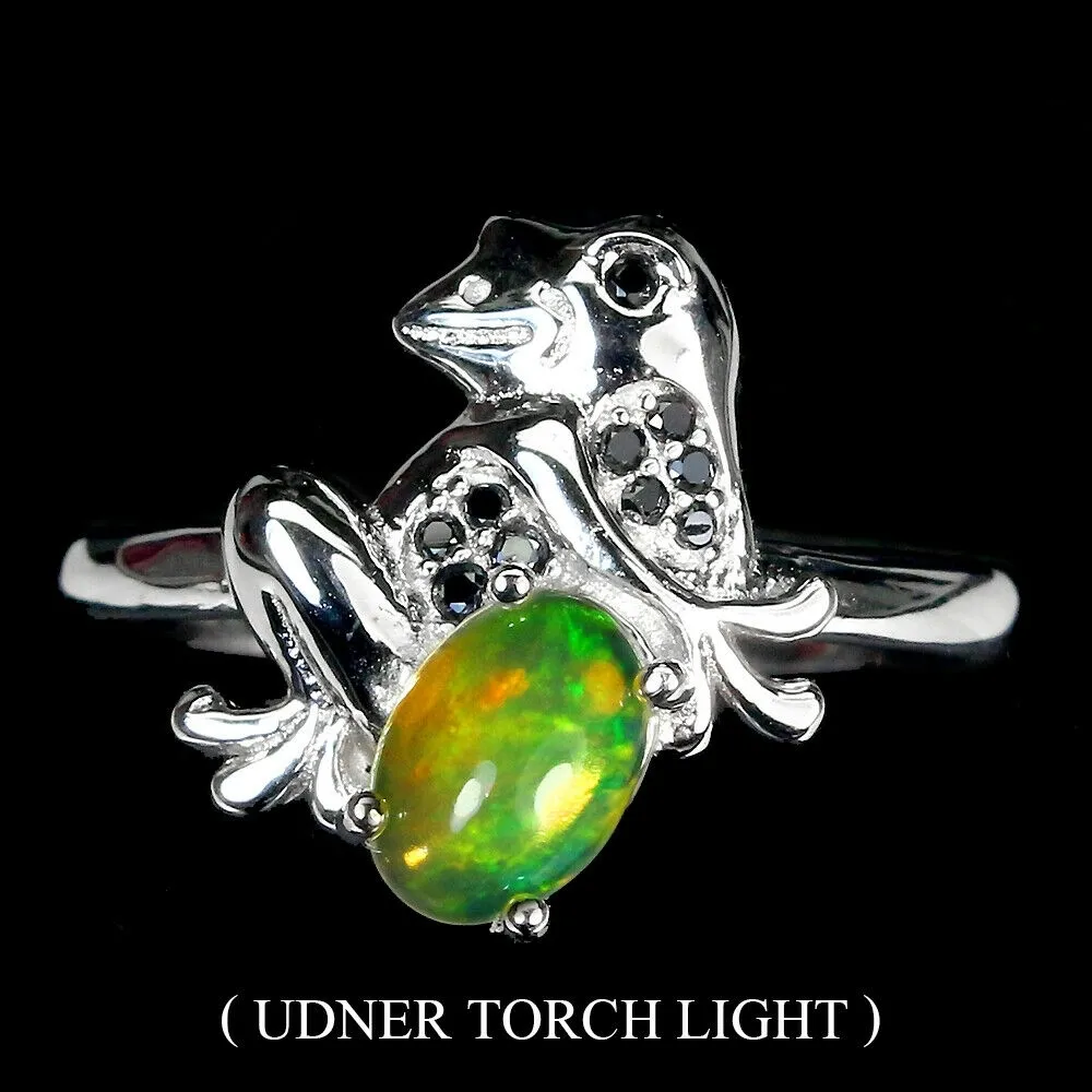 Srebrny pierścionek ognisty opal spinele żaba r 16