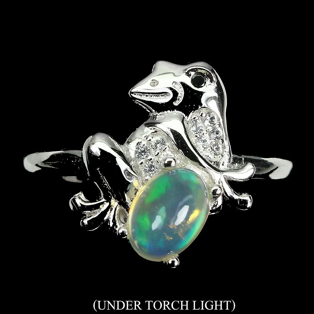 Srebrny pierścionek r 16 ognisty opal topazy żaba