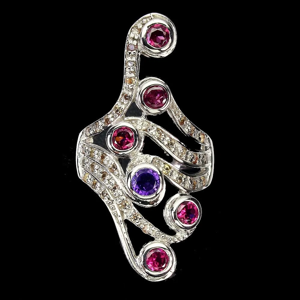 Srebrny pierścionek r 18 granaty szafiry ametyst