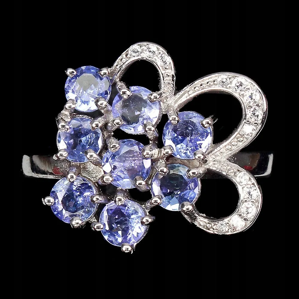 Srebrny pierścionek r 16 tanzanity cyrkonie 925