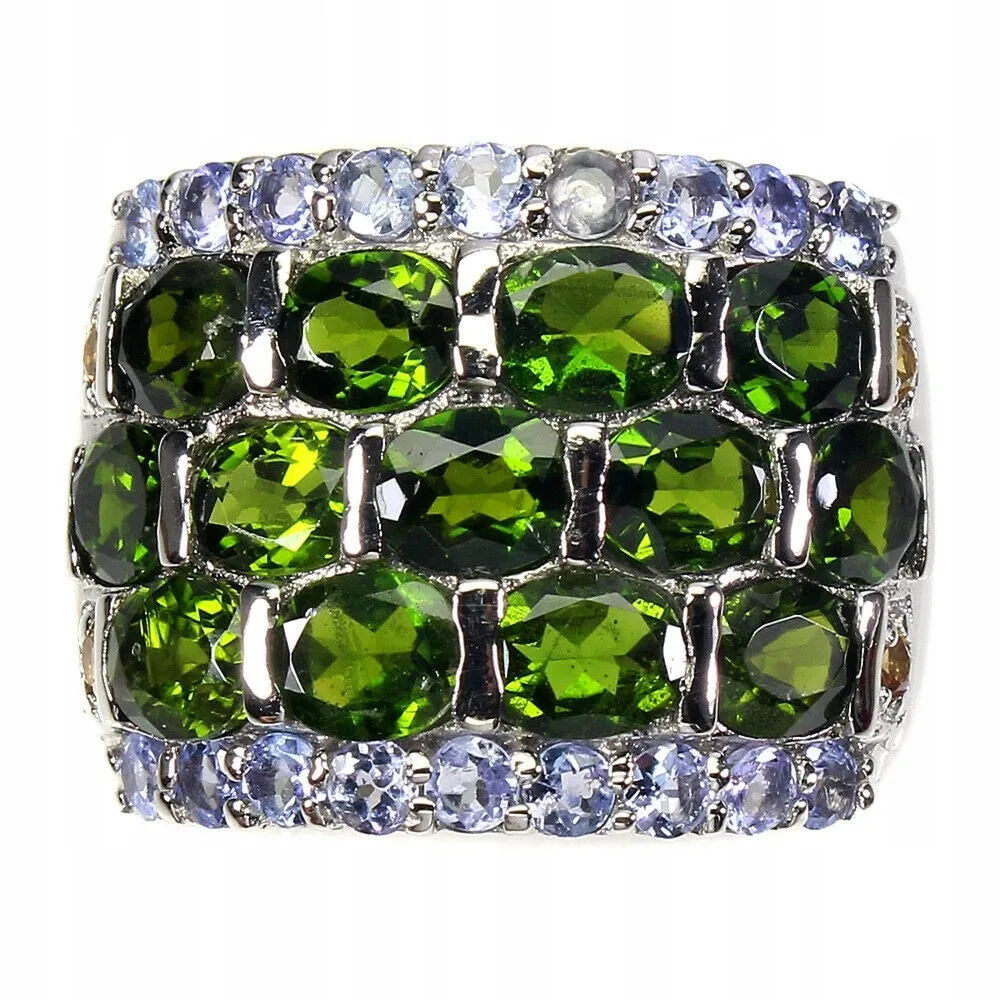 Pierścionek r 16 srebrny 925 tanzanity diopsydy