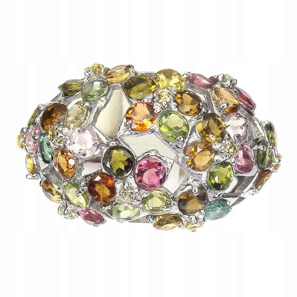 Pierścionek r 16 naturalne turmaliny szafiry 925