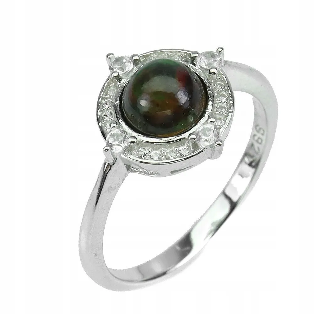 Pierścionek r 11 naturalny opal czarny cyrkonie