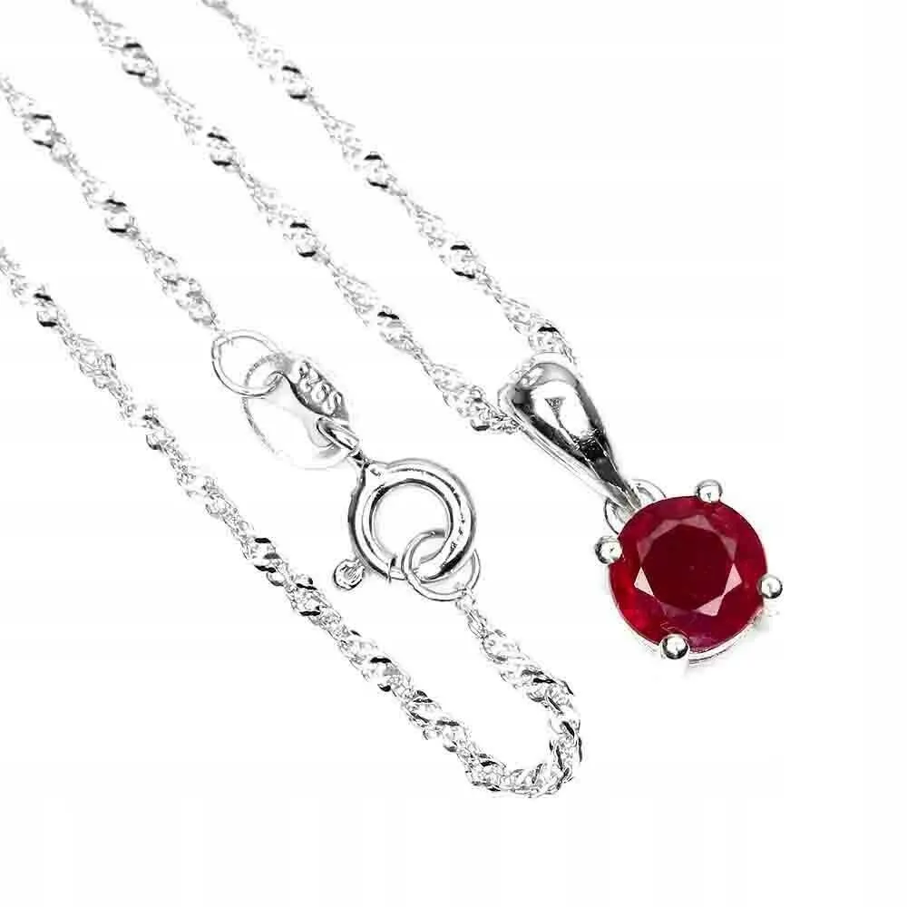 Naszyjnik rubin 925 naturalny delikatny piękny