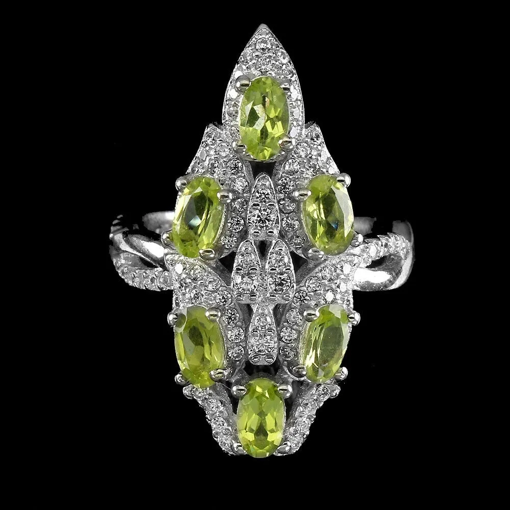 Pierścionek naturalne oliwiny r 19 cyrkonie srebro