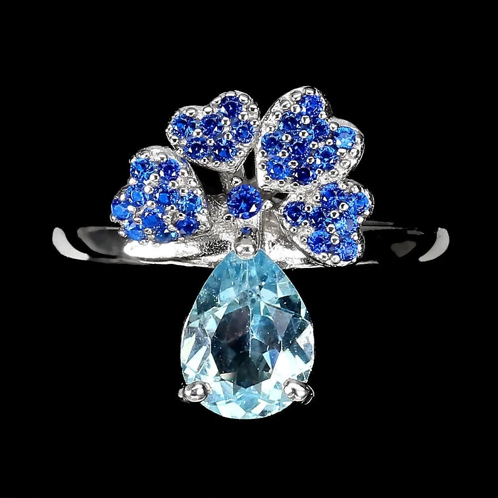 Pierścionek srebrny Sky Blue Topaz cyrkonie r 11