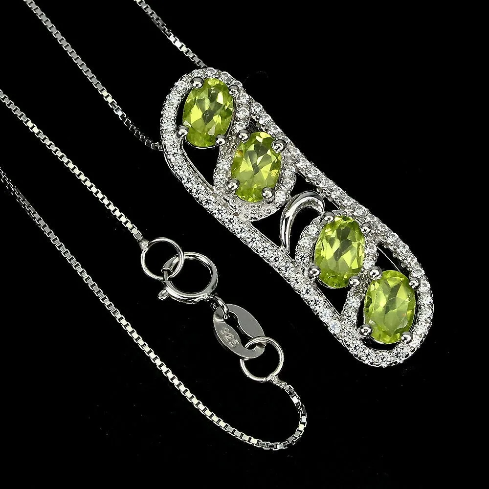 925 Srebro naszyjnik naturalne oliwiny cyrkonie