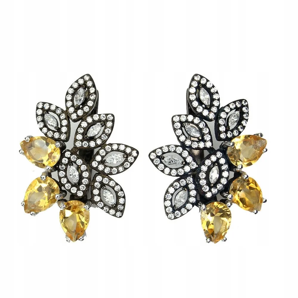 925 Srebrne kolczyki naturalne cytryny cyrkonie 1