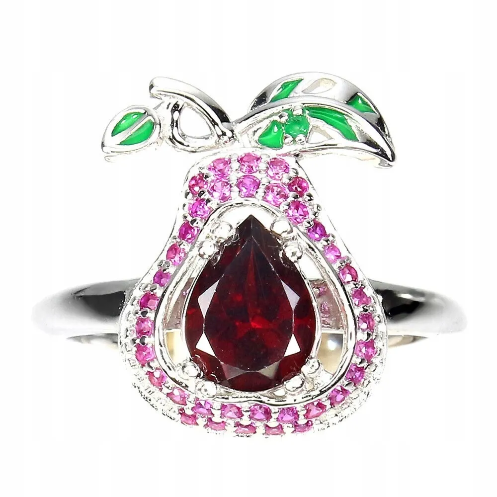 Pierścionek srebrny naturalny granat r 11 cyrkonie