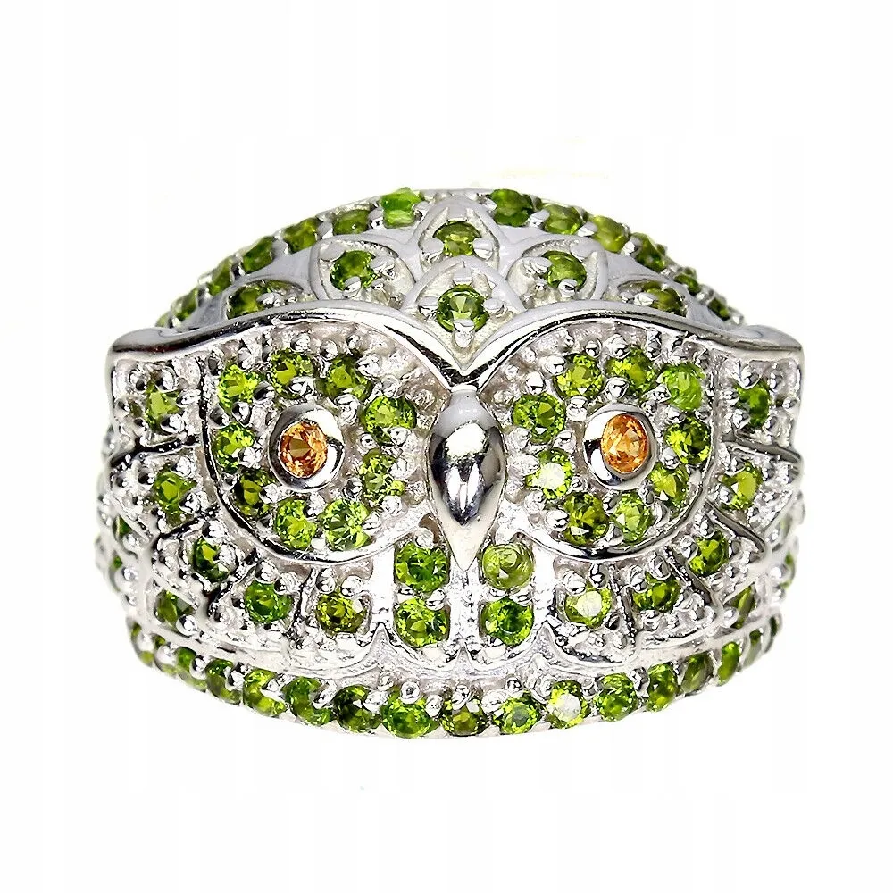 Pierścionek sowa szafiry diopsydy r 16 naturalne