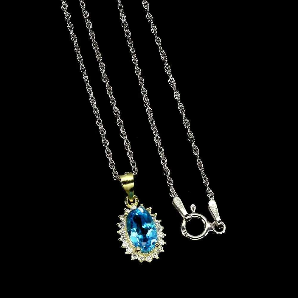 Delikatny naszyjnik Swiss Blue topaz cyrkonie 925