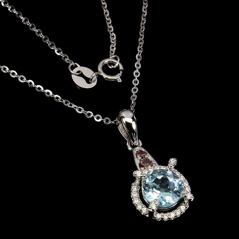 Delikatny naszyjnik naturalny sky topaz cyrkonie