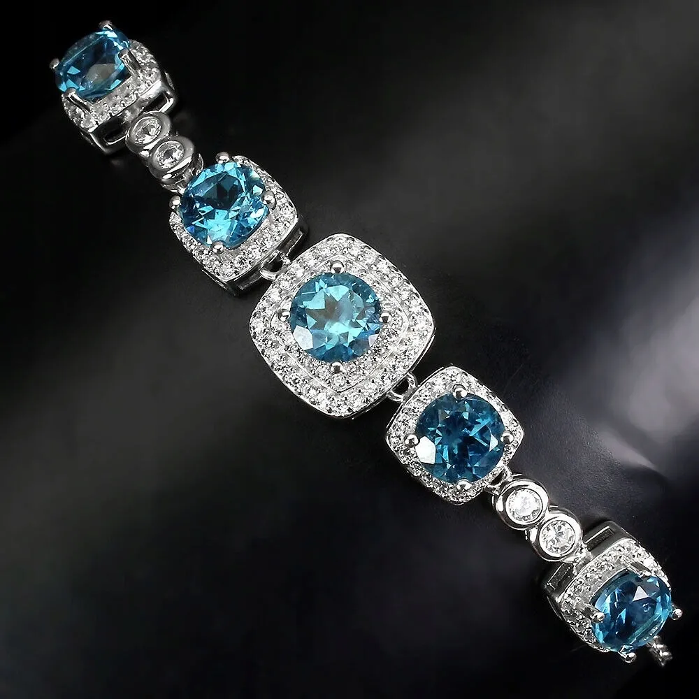 925 Bransoletka naturalne topazy london cyrkonie