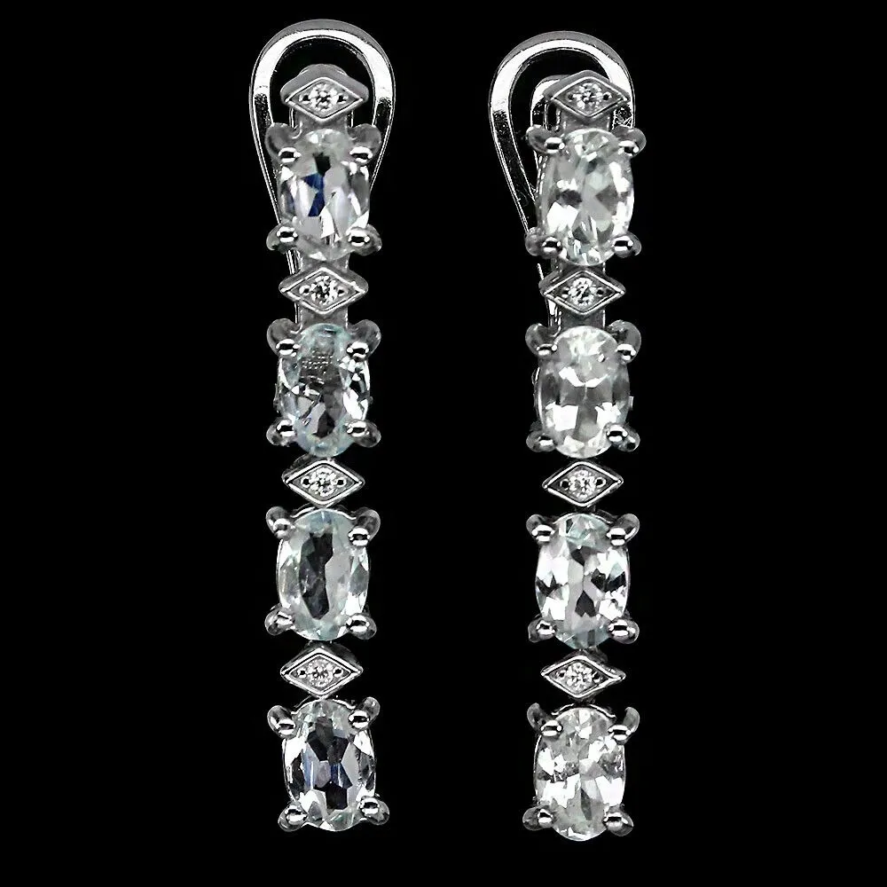 Srebro kolczyki naturalne akwamaryny cyrkonie 2