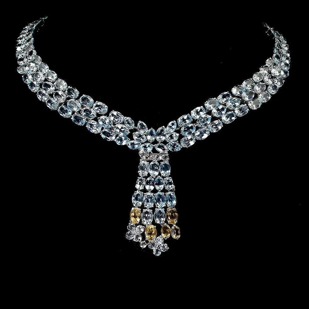 Srebrny naszyjnik naturalne topazy sky cytryny 925