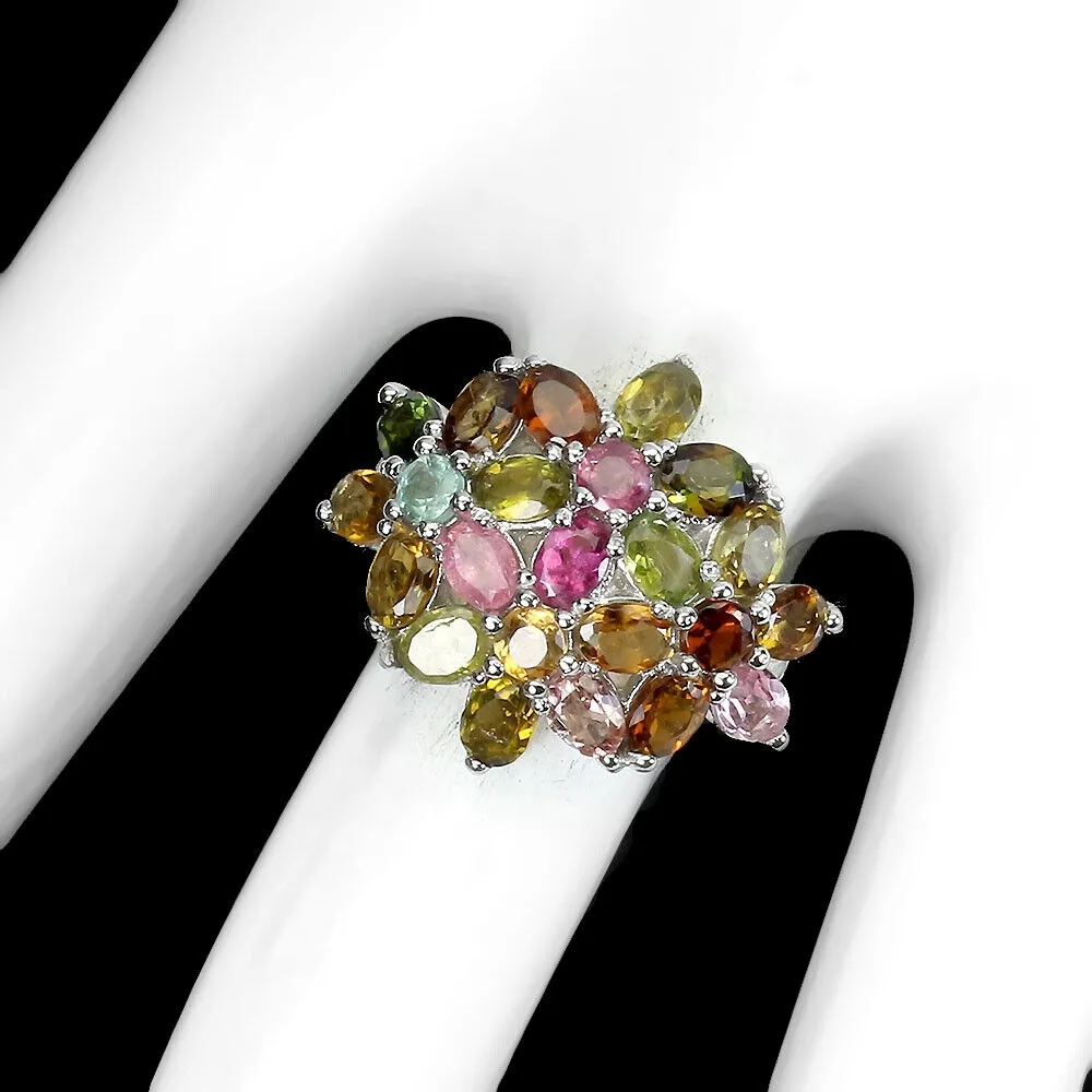 Pierścionek r 15 naturalne 925 turmaliny piękny