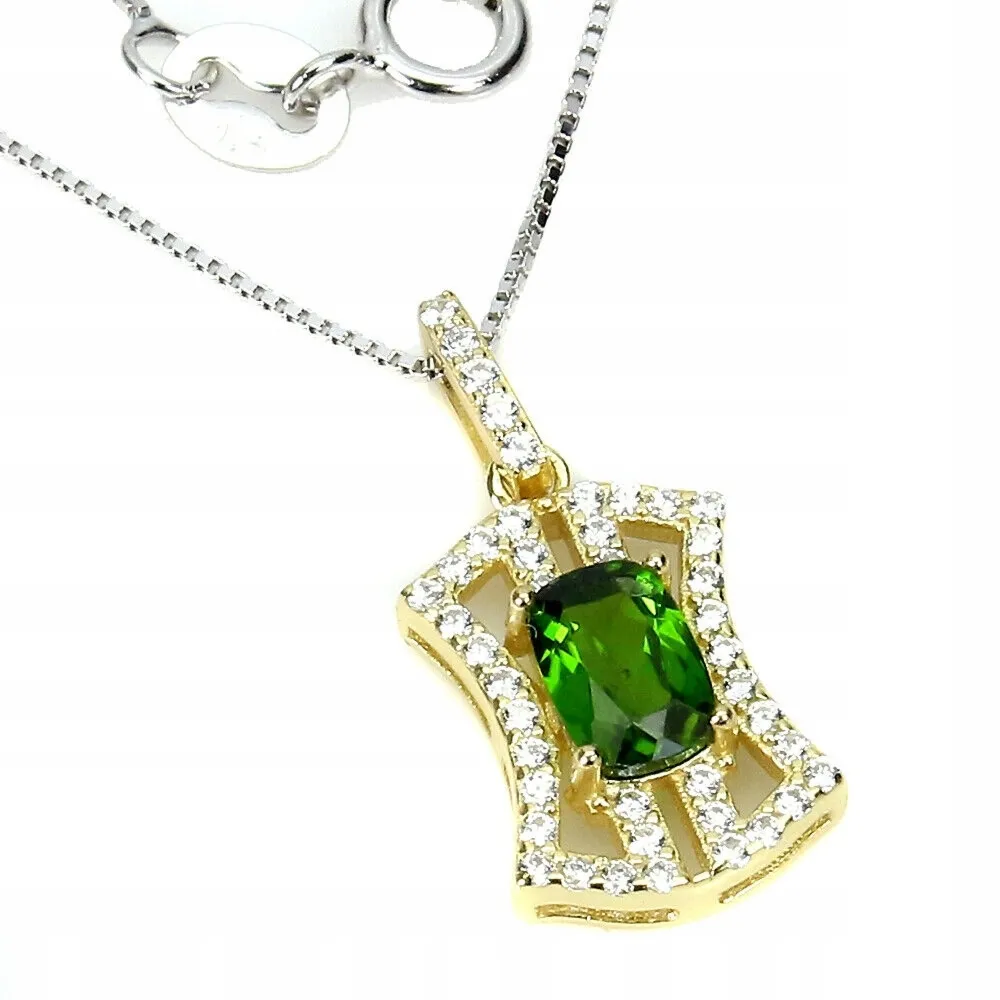 Naszyjnik srebrny naturalny diopsyd delikatny 925