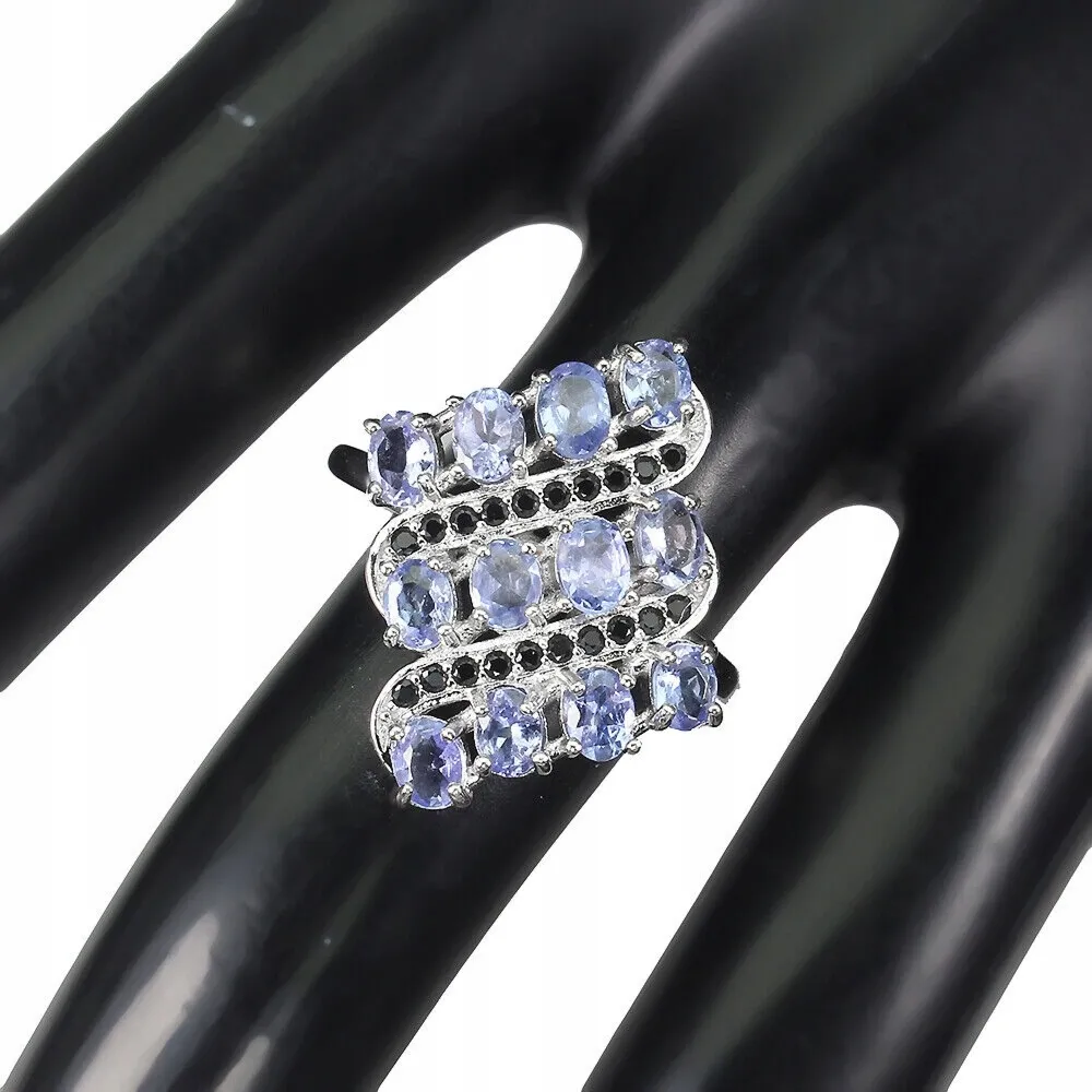 925 Pierścionek naturalne tanzanity spinele r 16.5