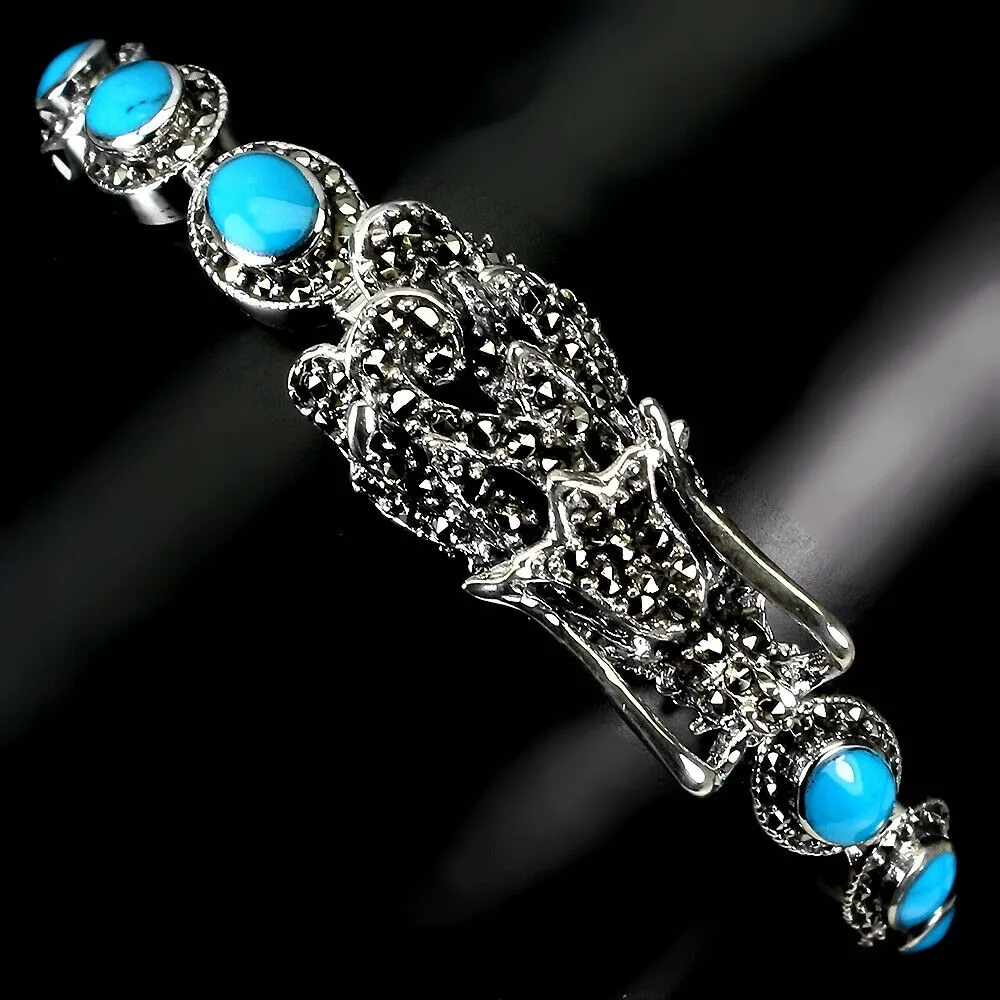 Bransoletka smok rubiny markazyty turkusy 925