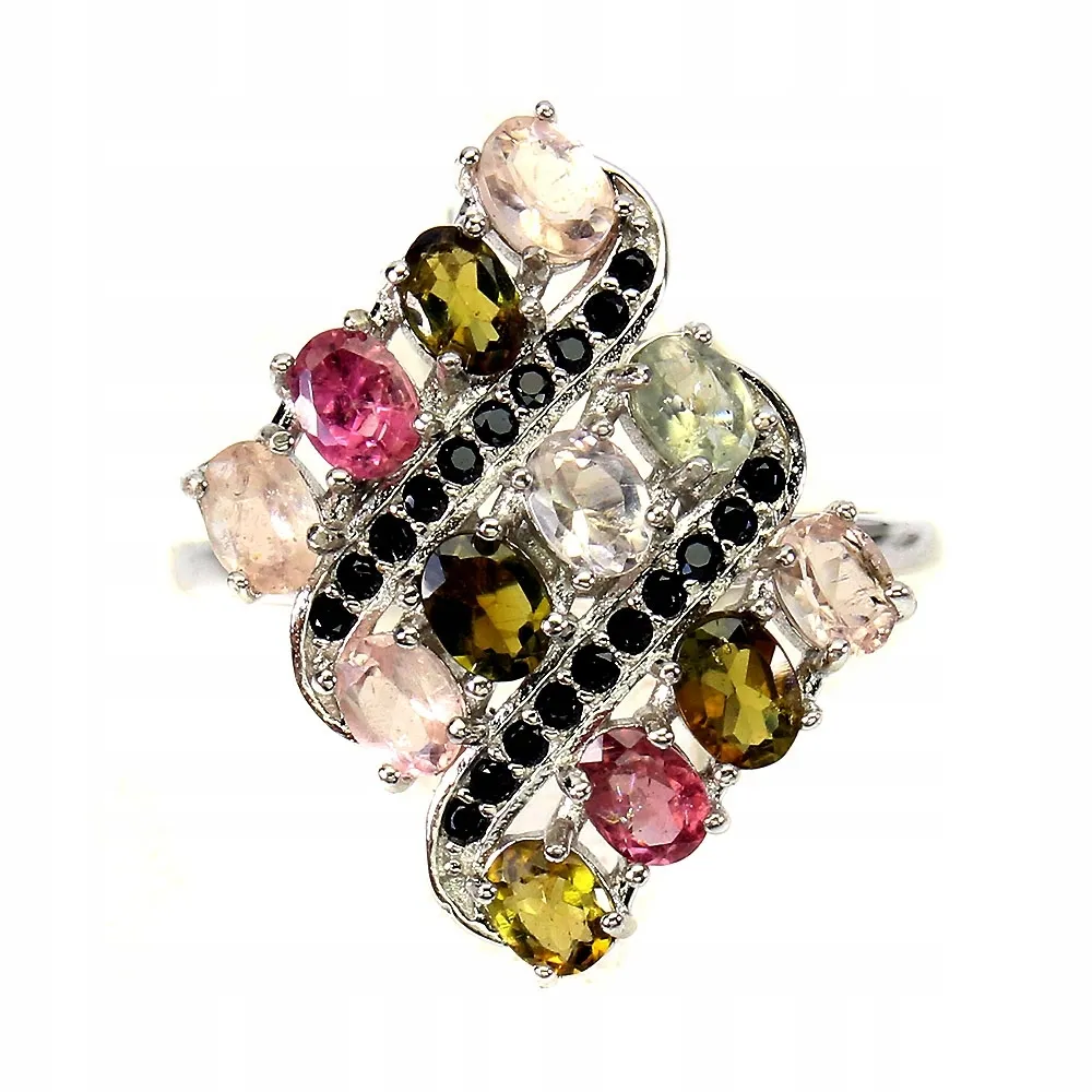 Pierścionek natural czarne spinele turmaliny r 16