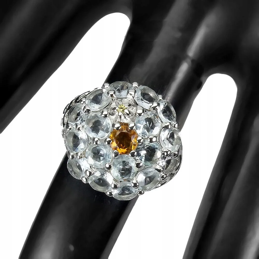 Pierścionek 925 szafir akwamaryny cytryn r 16.5