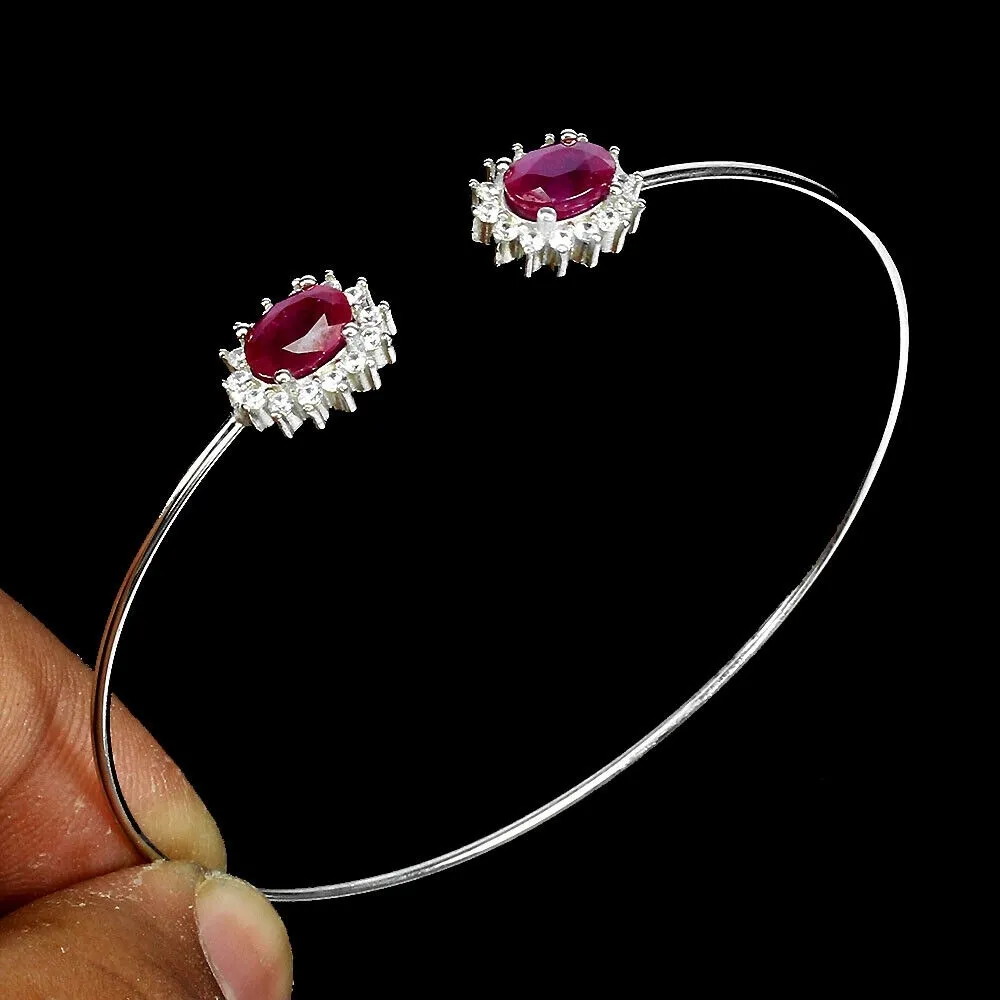 Srebro bransoletka naturalne rubiny delikatna 925