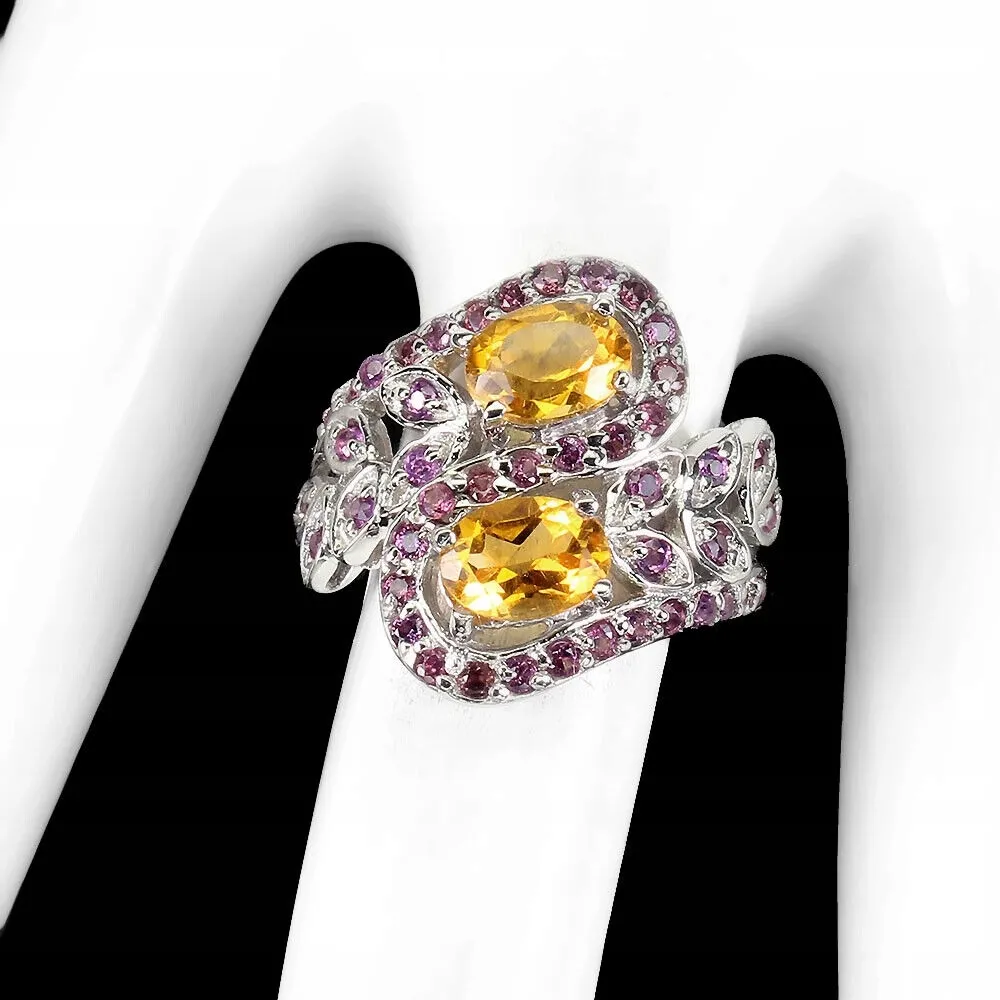 Pierścionek 925 naturalne granaty cytryny r 14