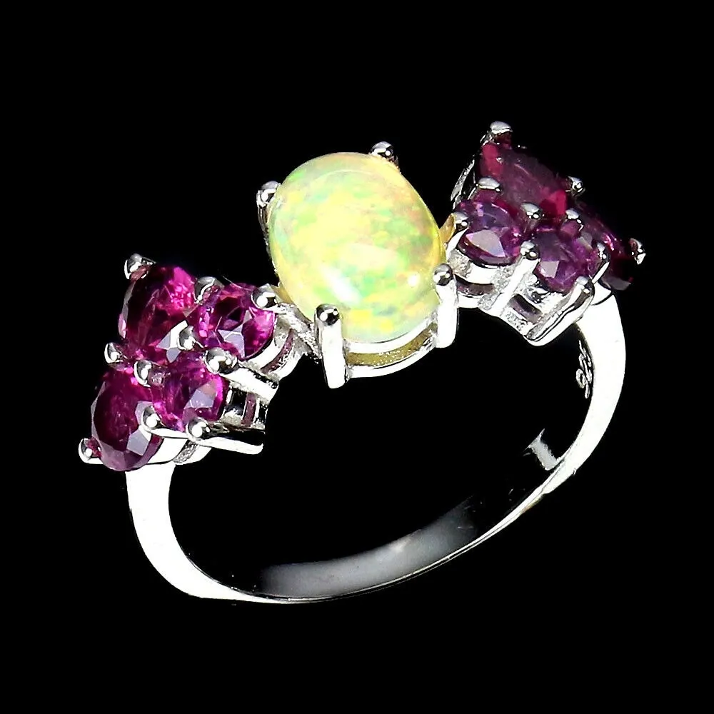 Pierścionek natural opal ognisty granaty r 14.5