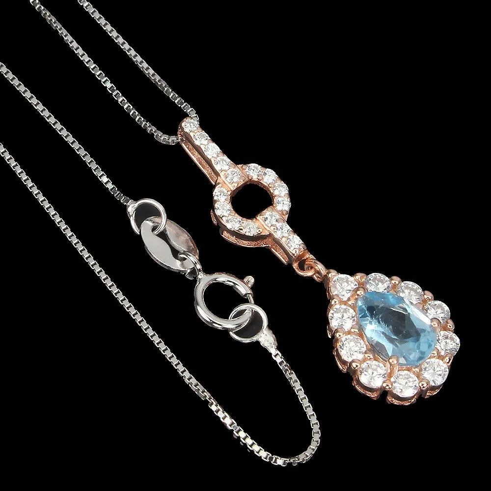 Naszyjnik delikatny 925 Swiss Blue topaz elegancki