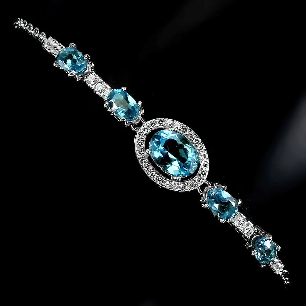 925 Bransoletka naturalne topazy sky blue cyrkonie zjawiskowa