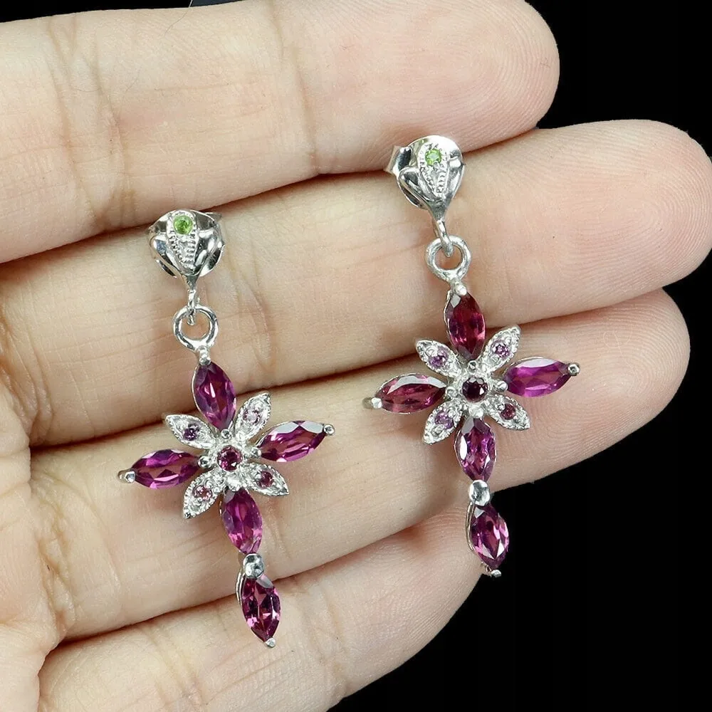 1 Srebrne delikatne kolczyki naturalne granaty diopsydy 925