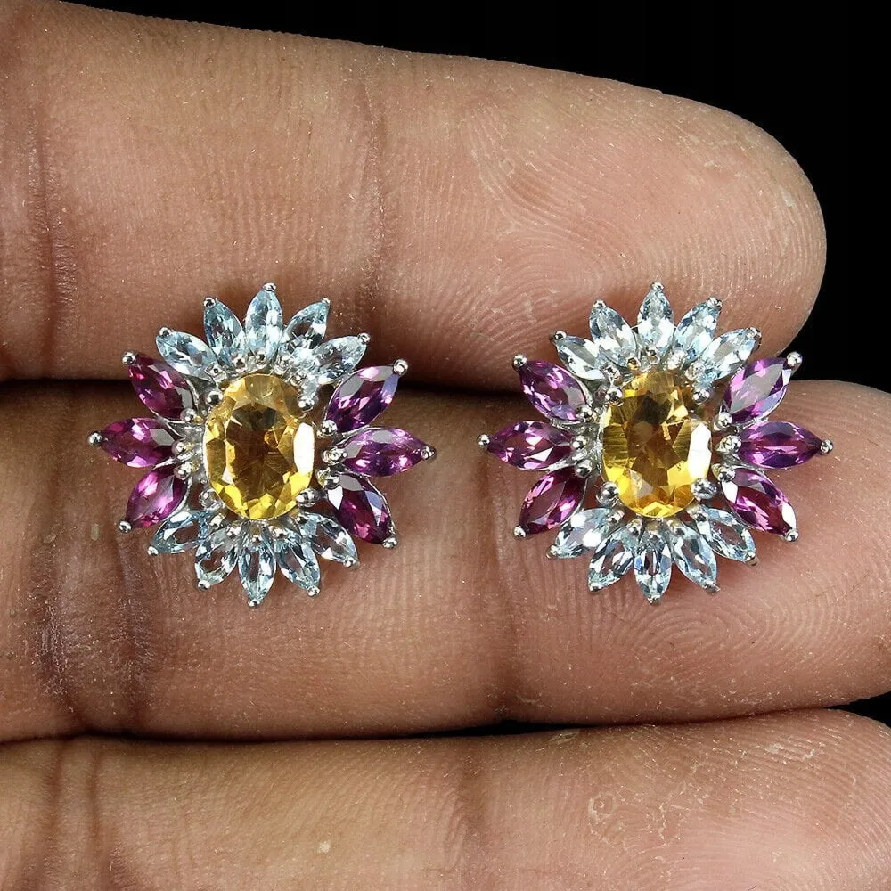 925 Kolczyki srebrne naturalne akwamaryny cytryny granaty 1